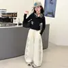Pantalones de pierna ancha para niñas 2026 Otoño Nuevo Estilo Cintura Alta Holgados Casuales Pantalones de Chándal para Niños Mayores