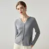 Estilo Francés Suave~ Cárdigan de Punto 100% Cachemira Pura Kang Sai Ni para Mujer, Cuello en V con Abertura, Adelgazante, Cárdigan de Moda