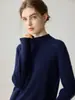 Suéter de cachemira 100% de cuello alto medio para mujer, con dobladillo enrollado, perfecto como capa base, holgado y cálido para otoño e invierno.