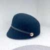 Sombrero ecuestre de lana australiana para mujer, sombrero de copa cálido para otoño e invierno, hebilla de cinturón francesa, sombrero azul marino versátil y elegante, boina