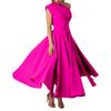 Moyashang Amazon Verano Más Vendido Moda Europea y Americana para Mujer Vestido sin Mangas Cuello Diagonal Color Sólido Cintura Ajustada con Falda Acampanada