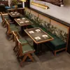 Restaurante Chino Viento de Montaña y Campo Restaurante de Cocina Hunan Mesa de Comedor de Piedra Caliente Restaurante de Catering Celebridad de Internet Mesa y Sillas de Mimbre Tejido de Madera Maciza Comercial