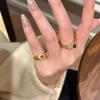 Anel Dedo Dourado Escovado Estilo Maillard Microincrustado Diamante Pedra Olho de Tigre Anel de Dedo Pulseira Outono Inverno