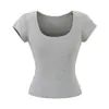 Top Elástico de Manga Corta con Cuello en U Ajustado a la Cintura Estilo Chica Picante Verano Estilo Manga Figura Favorecedora Rayón Hombro Normal Camiseta para Mujer Puro Deseo Ajustado
