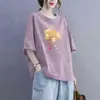 Camiseta de Manga Curta Estilo Chinês Novo para Comércio Exterior Transfronteiriço, Blusa Solta Plus Size para Mulheres Curvilíneas, Esconde a Barriga, Efeito Emagrecedor