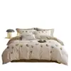 Juego de cuatro piezas de algodón cepillado grueso, fresco y simple estilo Ins, cálido y grueso para invierno, ropa de cama bordada floral de algodón puro 4 piezas