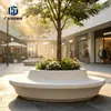 Banca de árbol GRC hecha a medida con respaldo, asiento de parque de terrazo, diseño integrado alto y bajo para alcorques con árboles