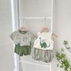 Traje fresco de verano para bebé y hombre, estilo occidental, chaleco a rayas, shorts, súper lindo, caricatura de bebé linda, set de verano de dos piezas