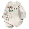 Camiseta de Algodón Pesado de Manga Corta Estilo Pareja Ins Verano Casual Marca de Moda Dibujos Animados Animados Estampado Holgado para Hombres y Mujeres