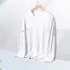 Camiseta casual versátil de manga comprida para outono para homens, gola redonda, cor sólida da moda, confortável, respirável e com caimento solto