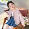 Jaqueta com Gravata Borboleta para Meninas Estilo Primavera e Outono Moda Coreana Infantil Blusa Casual para Menininhas Camisa com Zíper Infantil