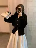 Cárdigan de Punto Suave con Mangas Largas y Cuello en V Estilo Francés Inspirado en Chanel para Otoño e Invierno, Suéter Elegante Juvenil que Ceñe la Cintura y Adelgaza para Mujeres