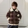 Rantuo Ropa Infantil 2026 Nueva Chaqueta Integrada de Cuero-Piel para Niños Otoño/Invierno, Abrigo de Cuero a Cuadros con Forro Polar, Transfronterizo