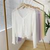 Conjunto de Blusa Fina de Cor Sólida com Saia Cardigan Feminino Primavera e Verão Chic Redutor de Idade Proteção Solar Manga Longa Blusa Externa