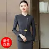 Roupa de trabalho de alta qualidade para profissionais de negócios femininos no outono, terno azul marinho para recepção de beleza médica, atendimento ao cliente de propriedade e vestimenta elegante para vendas.