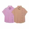 Venta al por mayor transfronteriza 2026 Moda europea y americana holgada estilo chino nuevo botonadura diagonal de manga corta a rayas camisa para mujer D26394