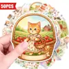 50 Pegatinas Lindas de Gato Fresa y Conejo con Flores, Compra Directa Transfronteriza, Impermeables para Diarios, Botellas de Agua, Computadoras y Graffiti, Pegatinas de PP