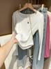 Camiseta de Capa Base De Rong para Mujer, Otoño e Invierno, Top Corto de Espiga de Pescado Elegante y Único, Corte Slim, Camiseta de Manga Larga