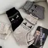 Calcetines Navideños de Reno de Dibujos Animados para Mujer Otoño e Invierno, Calcetines de Lana Cálida Estilo Fair Isle Grises de Media Pantorrilla