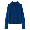 Novo suéter de malha de cashmere outono e inverno para mulheres, com zíper parcial, gola virada, pulôver, casual, modelagem solta, afina a silhueta, peça superior espessa