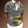 Nueva Camisa Polo Casual para Hombre de Verano Estilo Europeo y Americano Estilo Pintura a Tinta Impresión 3D Solapa Manga Corta Cremallera