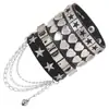 Set de 3 Piezas de Pulseras de Cuero Anchas con Forma de Corazón de Moda Europea y Americana con Remaches Únicos y Audaces, Pulseras de Muñeca Punk Street Dance