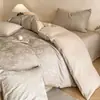 Lujo Ligero Sensación de Alta Gama Jacquard Tridimensional Todo Algodón Juego de Cama de Cuatro Piezas Sábana de Cama de Algodón Puro Funda de Edredón Estilo Sábana Ajustable Juego de Tres Piezas Ropa de Cama