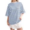 2024 Roupa Feminina Europeia e Americana Transfronteiriça Verão Novo Estilo Simples Casa Casual Camiseta Listrada Estampada Gola Redonda Manga de Cinco Quartos