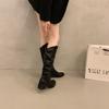 Botas Largas de Ante Marrón con Tacón Grueso 2025 para Mujer, Botas Altas, Estilo Western Apilado, Nuevo Otoño en Forma de V para Adultos