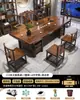 Mesa de Té Grande y Juego de Sillas Una Mesa Cinco Sillas Nuevo Estilo Chino Mesa de Café Juego de Té Integrado Juego Completo Oficina Hogar Estación para Preparar Té
