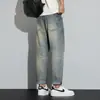 Jeans Retro Americanos para Hombre, Marca de Moda, Corte Recto Holgado, Nuevo Estilo Primavera/Verano 2026, Pantalones Cropped Casuales Desgastados Rasgados