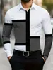Camisas para hombre transfronterizas, camisas de bloques de color, ropa nueva de moda para hombre, camisas de manga larga para primavera y otoño, estampado digital 3D, tallas grandes