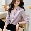 Camisa Morada de Manga Larga para Mujer, Disparo Real a 4 Colores, Camisa de Acetato con Diseño 23 Nuevo Estilo Top Francés