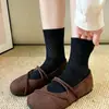 Calcetines de otoño e invierno para mujer hasta la pantorrilla con diseño geométrico calado, calcetines largos serie color café, calcetines de algodón puro blanco lechoso para mujer, versátiles y sencillos