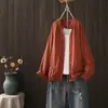 Cardigan de Algodão com Gola Alta Floral Pequeno, Camisa de Manga Longa para Mulheres 2025 Outono Casual Slim Jaqueta Top