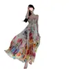 Pausa para o Chá Estilo Francês Desejo Puro Vestido de Férias Colorido Floral Sem Alças Cintura Alta Boêmio Longo Litoral
