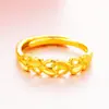 Anel Europeu e Americano Estilo Moda Vazado em Forma de Quatro Corações, Anel de Folha Banhado a Ouro 24K, Venda Direta do Fabricante