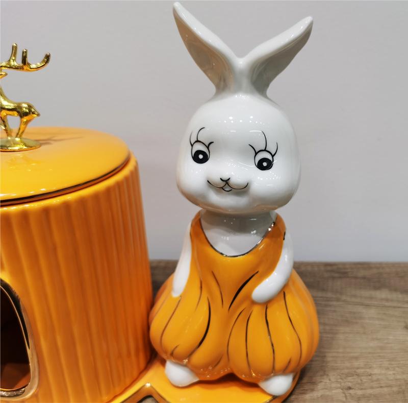 Multifunctional organizer tissue box ceramic ornaments home decorations纸巾盒收纳陶瓷摆件兔子