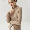 Cardigã de Malha Cashmere com Gola Alta 2026 para Mulheres, Novo Moletom de Lã com Zíper Duplo Outono/Inverno com Acabamento Costurado, Casaco Suéter