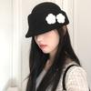 Boina de Flores Ins Estilo Coreano para Niños 2024 Nuevo Otoño e Invierno Sombrero de Copa Pequeño Negro Tejido de Repartidor de Periódicos