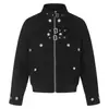 Chaqueta Negra de Cuello Alto Funcional Retro de Nicho con Múltiples Hebillas Metálicas Plateadas, Cierre de Cremallera con Cordón, Cintura Ceñida, Ropa Corta de Motocicleta para Hombres y Mujeres