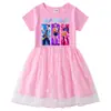 Vestido de Princesa com Lantejoulas Arco-Íris e Malha para Meninas, Manga Curta de Verão, Manga Longa Primavera-Outono, Grupo Kpop Hunter Girl