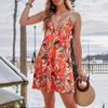 2025 Moda Verão Feminina Transfronteiriça Renda V-Neck Regata Casual Estampa Tropical Sem Mangas Vestido Curto