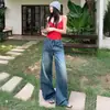 2026 Jeans Retrô Cross Americano|Design com Cintura Elástica e Punhos|Jeans Feminino de Perna Larga Reta Solto Estilo Novo Yi Chun