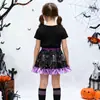 Suministro Exclusivo Transfronterizo de Vestidos Cortos para Fiestas de Halloween para Niñas y Niños Pequeños, Vestido de Princesa con Estampado Abstracto de Araña Negro y Morado 22