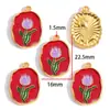 Colgante de Aleación de Esmalte Colorido Estilo Pintura al Óleo Flor de Lirio y Tulipán Charms Decorativos para Pulsera Collar DIY W662