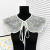 Renda Fresca e Versátil com Contas em Malha Acabamento Decorativo Gola Vestido Suéter Moletom Acessório Gola Falsa Xale
