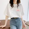 Nova coleção de verão: Camiseta feminina de algodão puro de manga curta, estilo coreano, corte solto, top versátil, gola redonda, perfeita para usar em camadas, moderna e estilosa