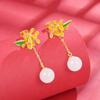 Plata 925 Chapada Magnolia Chalcedonia Blanca Estilo Corte Antiguo Estilo Chino Elegantes Versátiles Nicho Largos Pendientes para Mujer