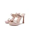 Sandalias de Tacón Alto con Plataforma Impermeables, Tacón Fino de Satén para Mujer 2026 Nuevo Estilo de Verano, Punta Redonda, Punta Abierta, Zapatos de Mujer